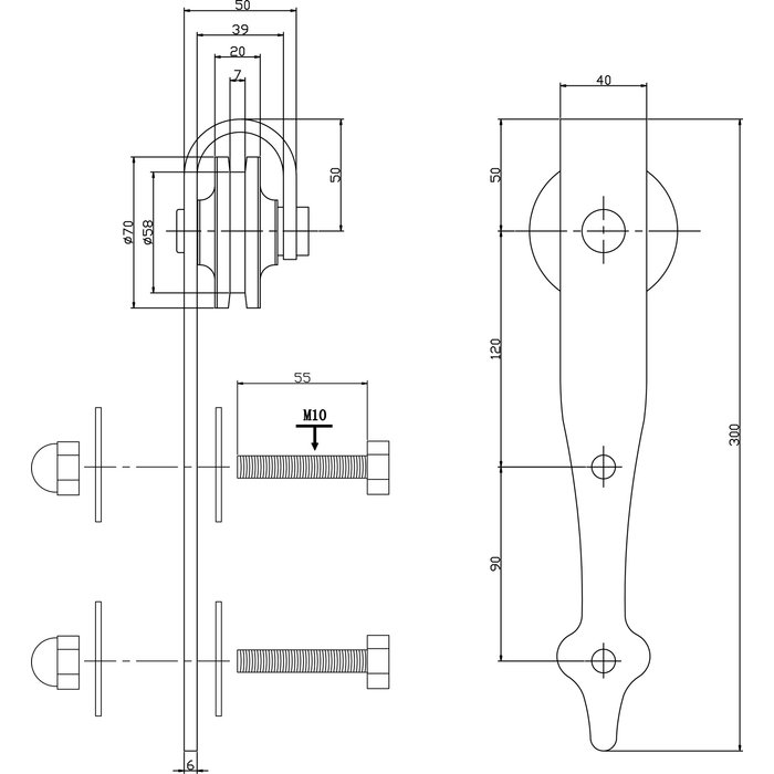 Intersteel Set van 2 hangrollen pijlvorm 29 cm mat zwart