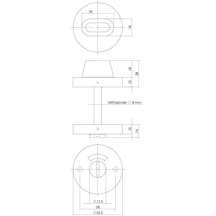 Intersteel Intersteel Rosette WC-/Badverschluss rund verdeckt Edelstahl gebürstet 8 mm