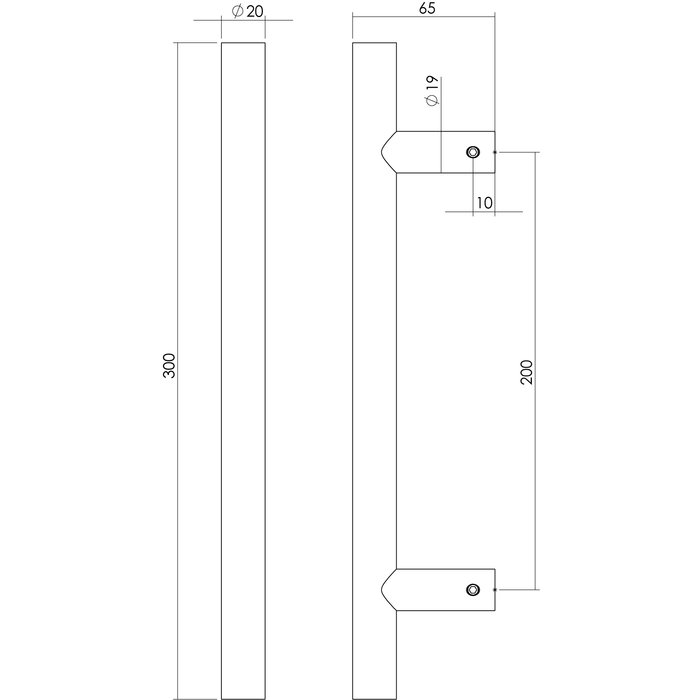 Intersteel Black door handle T-model 20/200/300 mm matt - one-sided fixing