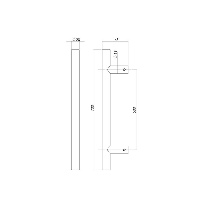 Intersteel Poignée de porte noire modèle T 20/500/700mm mate - fixation unilatérale