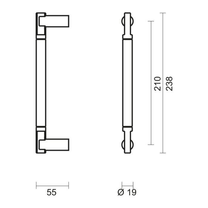 HDD Stainless steel door handle "Pluto" T 19/210/238 - through fixing