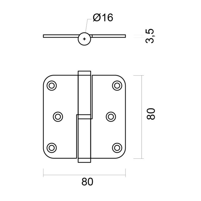 HDD HDD Paumelle 80x80x3,5mm RVS 201