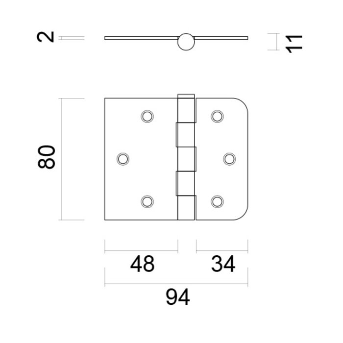 HDD Charnière à bille coin droit et arrondi or-titane 80x94x2mm