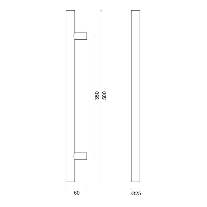 HDD Edelstahl-Türgriffe T 25/350/500 – Paar für Türstärke > 3 cm