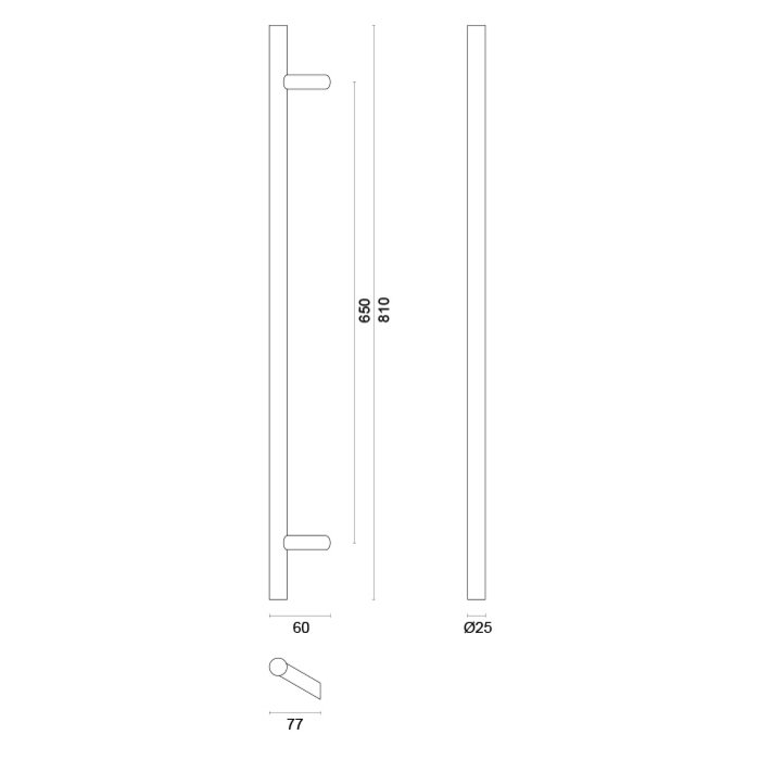 HDD Stainless steel door handles ST 25/650/810 - pair for door thickness > 3 cm