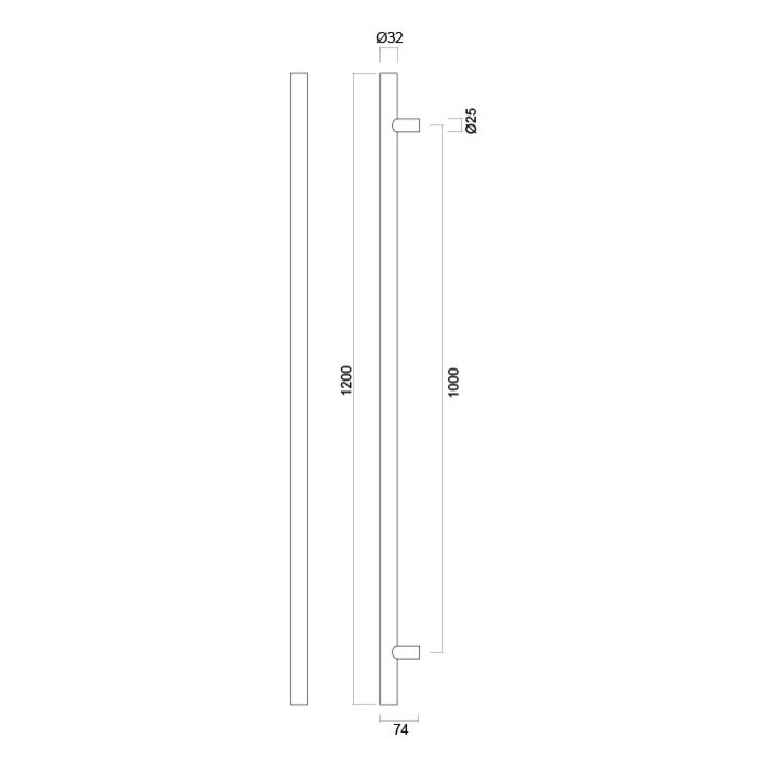 HDD RVS deurgrepen T 32/1000/1200 paar voor glazen deuren