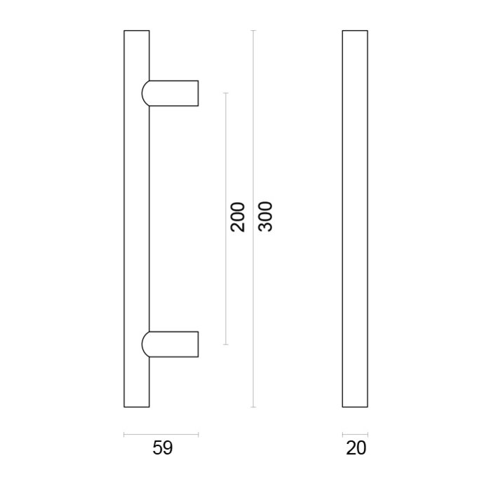 HDD Black door handles T 20/200/300 - pair for door thickness > 3 cm