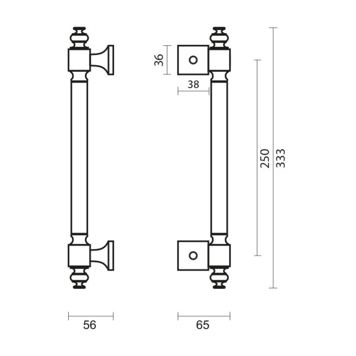 HDD Poignée de porte "Petra" 19/200/258 Old Silver - montage traversant