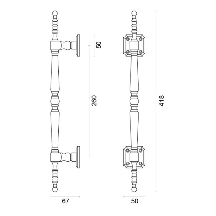 HDD Door handle "Rubens" T 260/418 Titanium pair for glass doors
