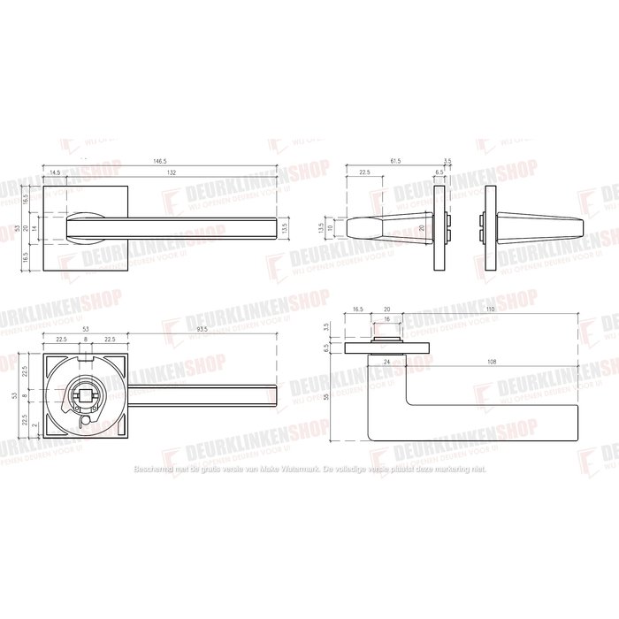 Aprile Poignées de porte solides Aprile PYROLA Chrome poli carré 53x53x7 mm