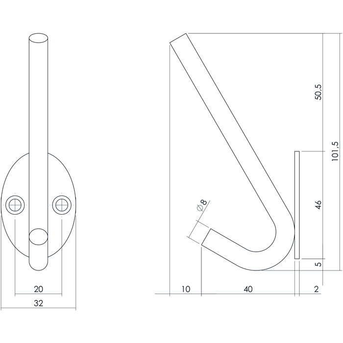 Intersteel Intersteel Hat/coat hook oval stainless steel brushed