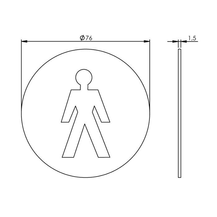 Intersteel Intersteel Pictogram toilettes pour hommes autocollant rond en acier inoxydable brossé - Ø76mm