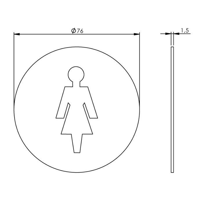 Intersteel Intersteel Pictogram toilettes dames autocollant rond en acier inoxydable brossé - Ø76mm