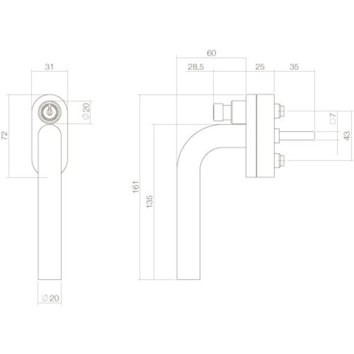 Intersteel Intersteel Window handle straight lockable SKG** brushed stainless steel