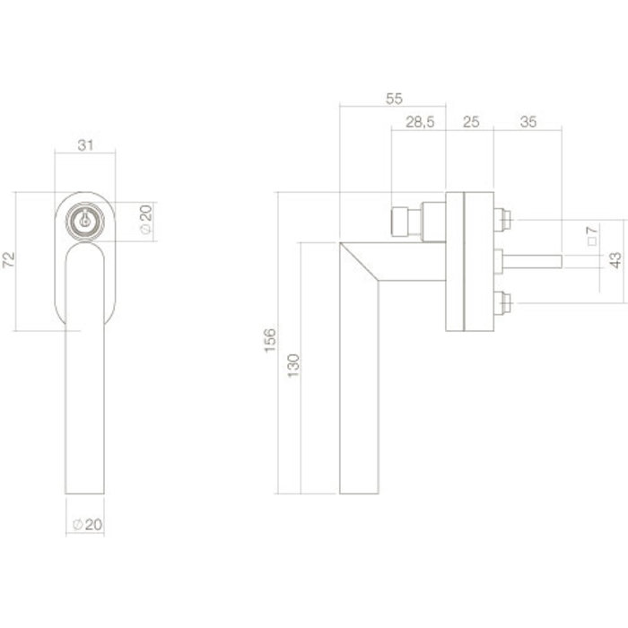 Intersteel Intersteel Fenstergriff Ecke abschließbar SKG** Edelstahl gebürstet