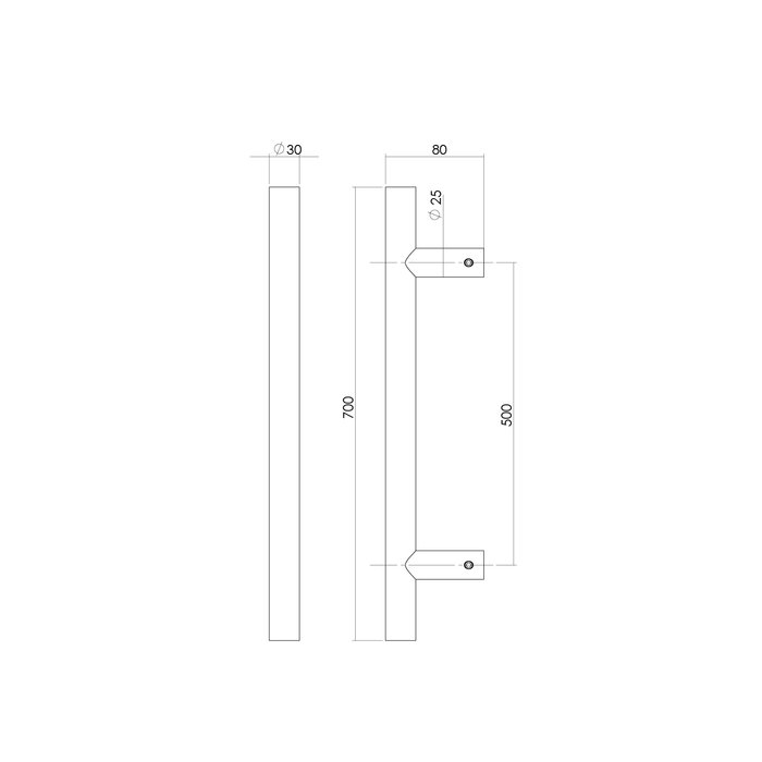 Intersteel Poignée de porte T 30/500/700 mm inox brossé d'un côté