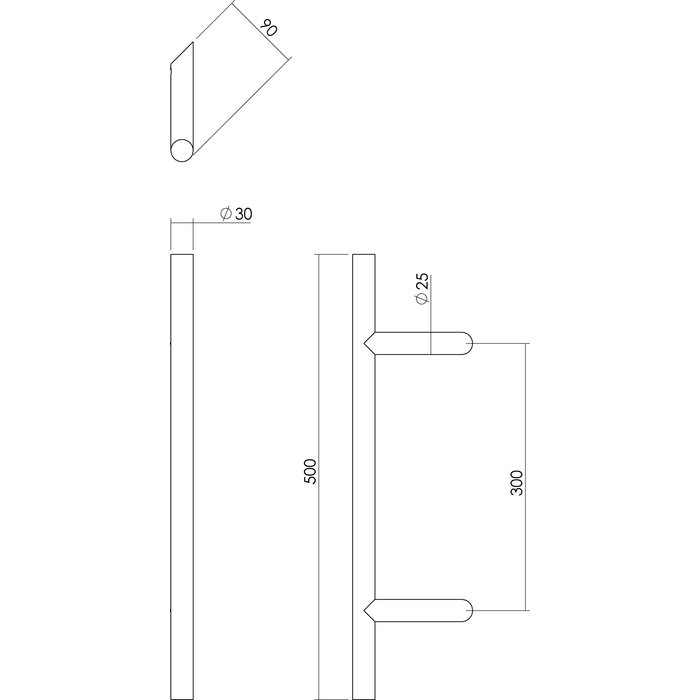 Intersteel Schuine RVS deurgreep  ST 30/300/500 éénzijdige bevestiging