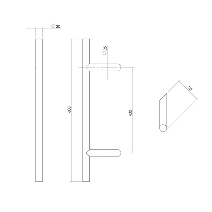 Intersteel Angled stainless steel door handle ST 30/400/600 one-sided mounting