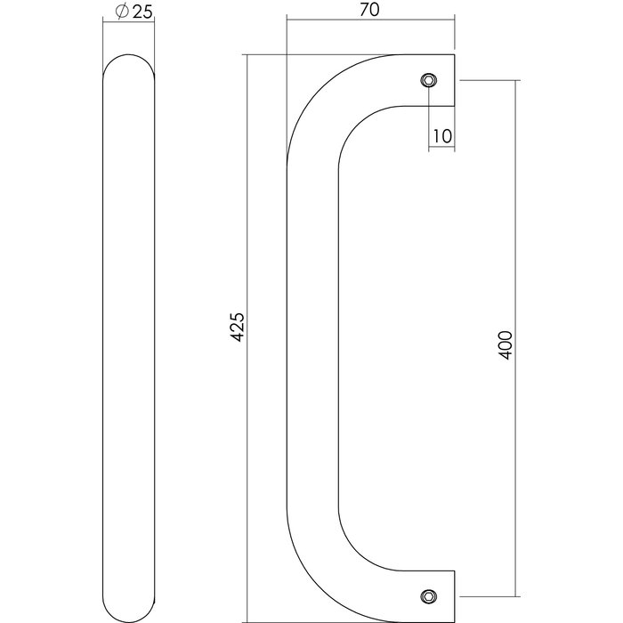 Intersteel Edelstahl-Türgriff U-25/400 einseitige Montage