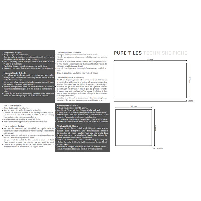 Dauby Rechthoekige tegel Pure®Tiles "sandcasted" wit brons (WB) 10 x 20 cm