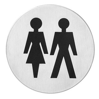 Intersteel Pictogramme en acier inoxydable brossé pour toilettes dames et messieurs rond autocollant - Ø76mm