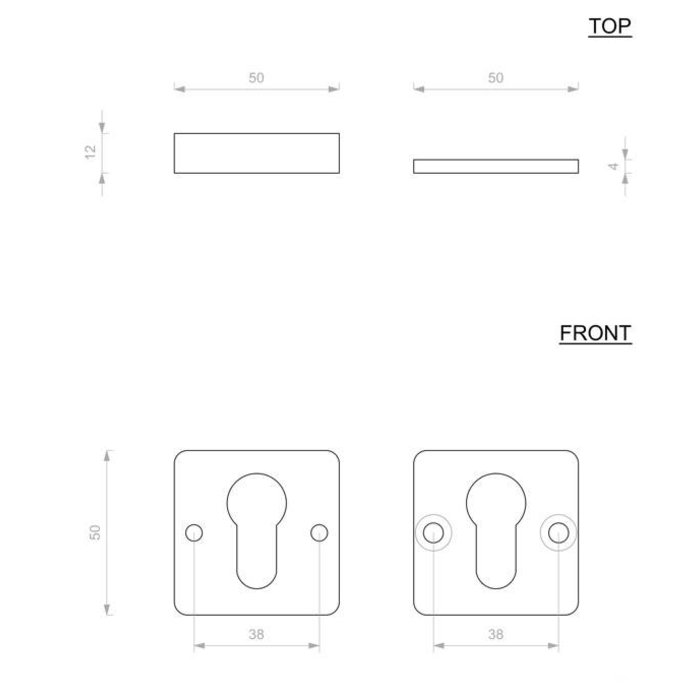 Dauby Square security rosette made of raw metal