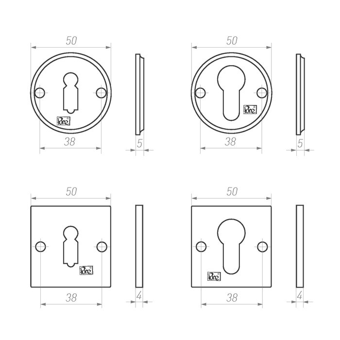 Dauby Pair of key plate BB-50R matt white bronze (WBS) 50mm