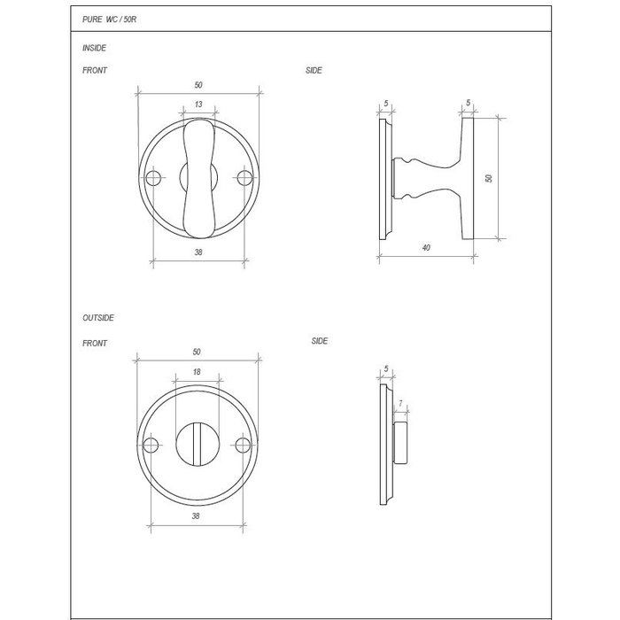 Dauby Set toilet WC - 50/8mm -mat white bronze (WBS)