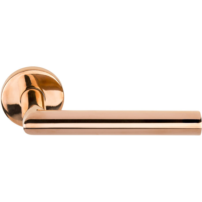 Formani Door handle Basics LBII-19 sprung on round rosette PVD polished copper without key plates
