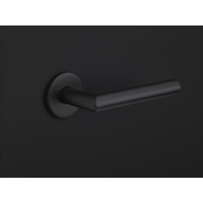 Formani Black door handles Basics LBII-19 sprung on round rosette black without key plates