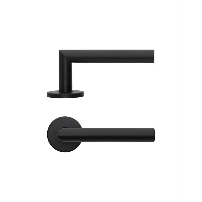 Formani Black door handles Basics LBII-19 sprung on round rosette black without key plates