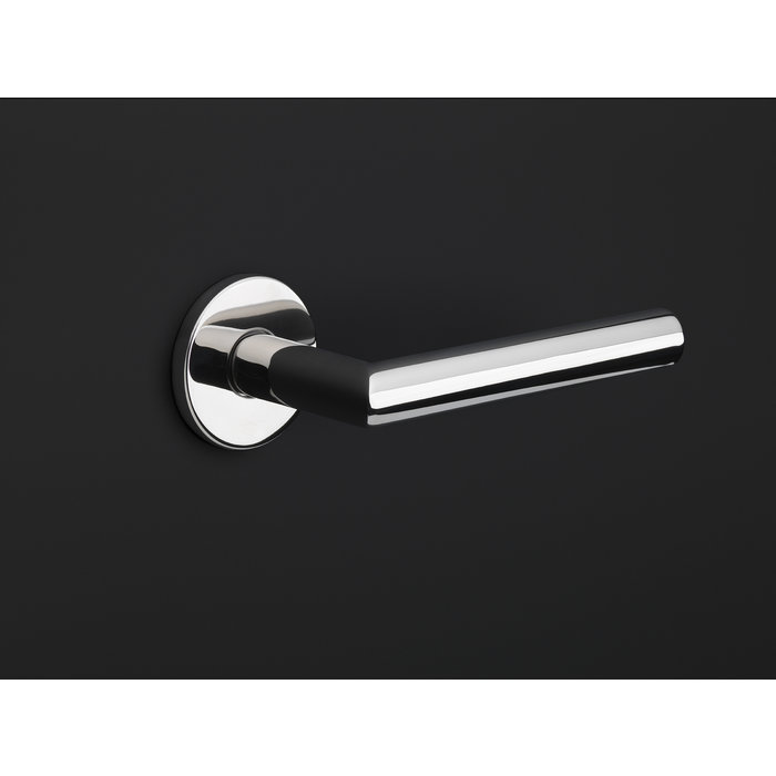 Formani Door handles Basics LBII-19 sprung on round rosette polished stainless steel without key plates