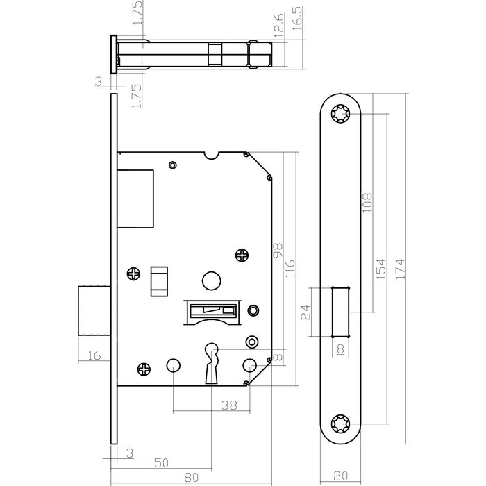 Intersteel White residential building keyboard cabinet lock 56 mm 174 x 20 mm-Mandrel 50 mm