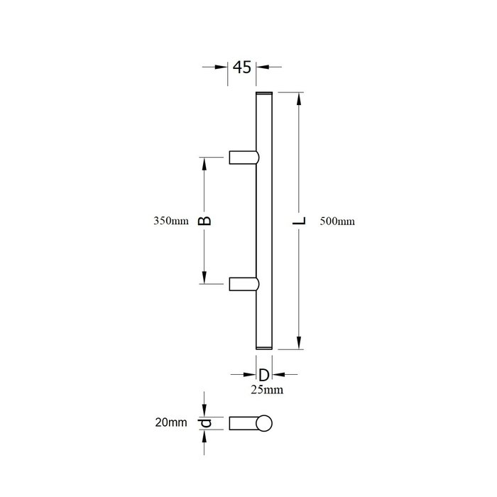 Poignées de sauna en acier inoxydable 25/350/500 - acier inoxydable / chêne