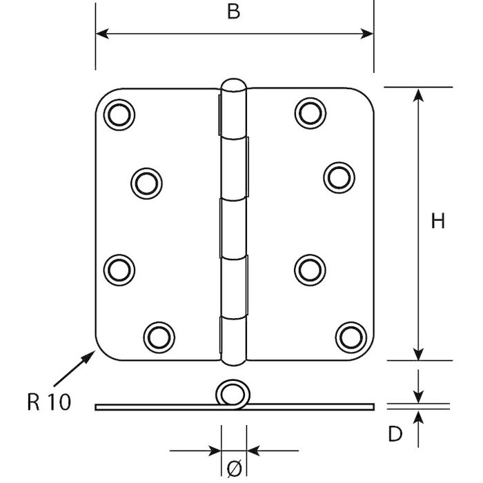 Dulimex Charnière à goupille mobile coins ronds 89x89x2,4 mm acier peint noir