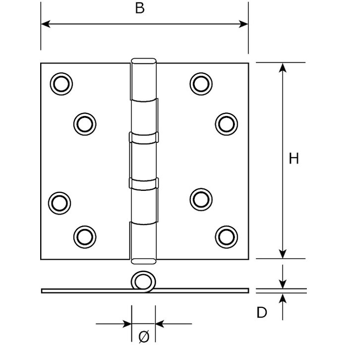 Dulimex Black ball bearing hinge with loose pin 76 x 76 x 2.4 mm brushed stainless steel