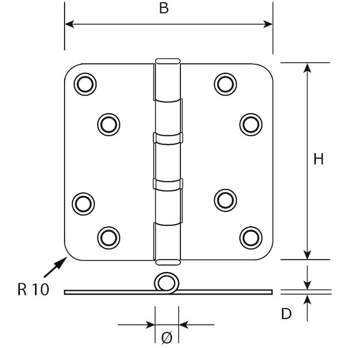 Dulimex Stainless steel ball bearing hinge with loose pin 89 x 89 x 2.4 mm brushed rounded