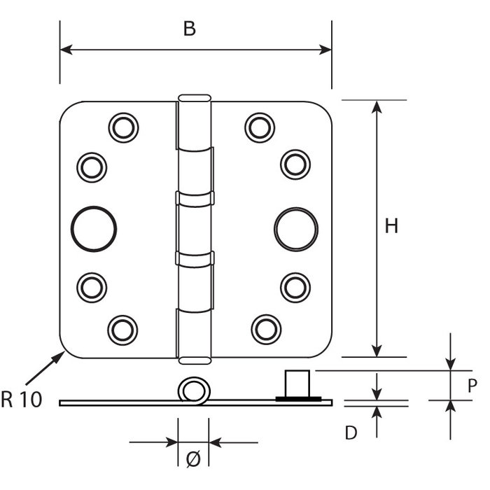 Dulimex Stainless steel ball bearing hinge SKG***® 89 x 89 x 3.0 mm brushed rounded