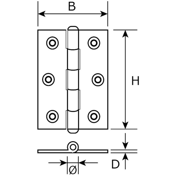 Dulimex Charnière étroite avec axe laiton fixe 40 x 32 x 0,9 mm galvanisé