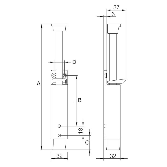 Dulimex Luxury door retainer 32 x 242mm - impact stroke 90 mm silver-grey