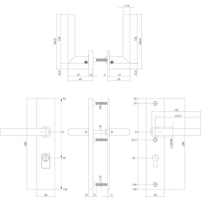 Intersteel Intersteel Rechteckiger Sicherheitsbeschlag mit Kernziehschutz, Profilzylinderloch, mattschwarz