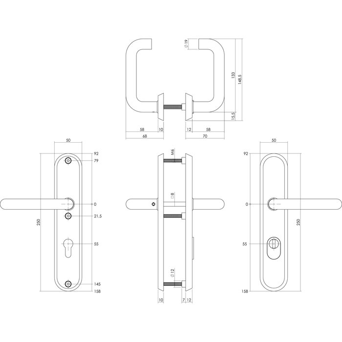 Intersteel Intersteel Safety fitting oval with core pull protection profile cylinder hole matt black