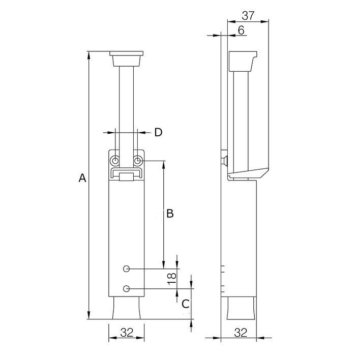 Dulimex Türfalle 32 x 207 Luxus Lichte Weite 60 mm F1 Ausführung silbergrau