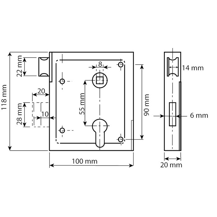 Dulimex Gate lock 55/65 PZ galvanized with black gate fitting for profile cylinder