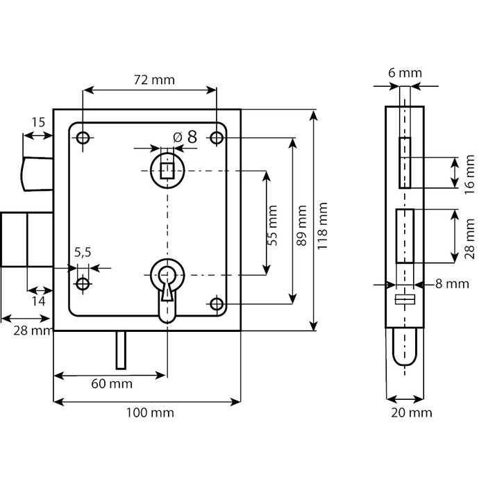 Dulimex Gate lock with lifting bolt 55/65 PZ galvanized for profile cylinder + black gate fitting