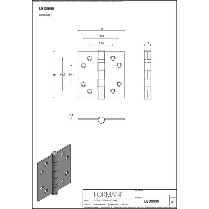 Formani Zwart Formani kogellagerscharnier 89x89mm BASICS LBS8989 rechte hoeken