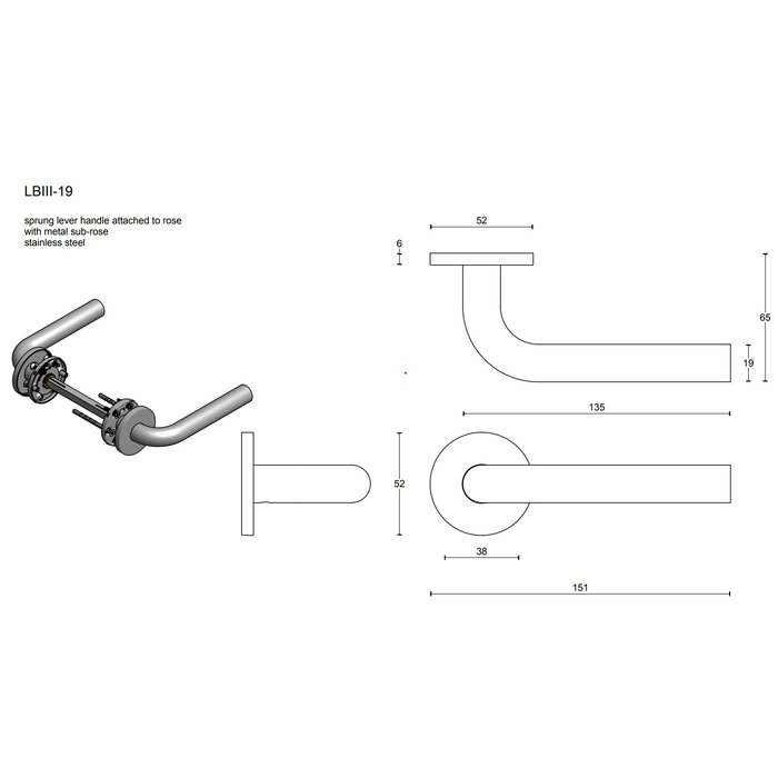 Formani Poignées de porte Basics LBIII-19 ressort sur rosace ronde PVD acier inoxydable mat