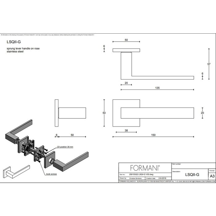 Formani Black door handles Square LSQII-G sprung matt square without key plates