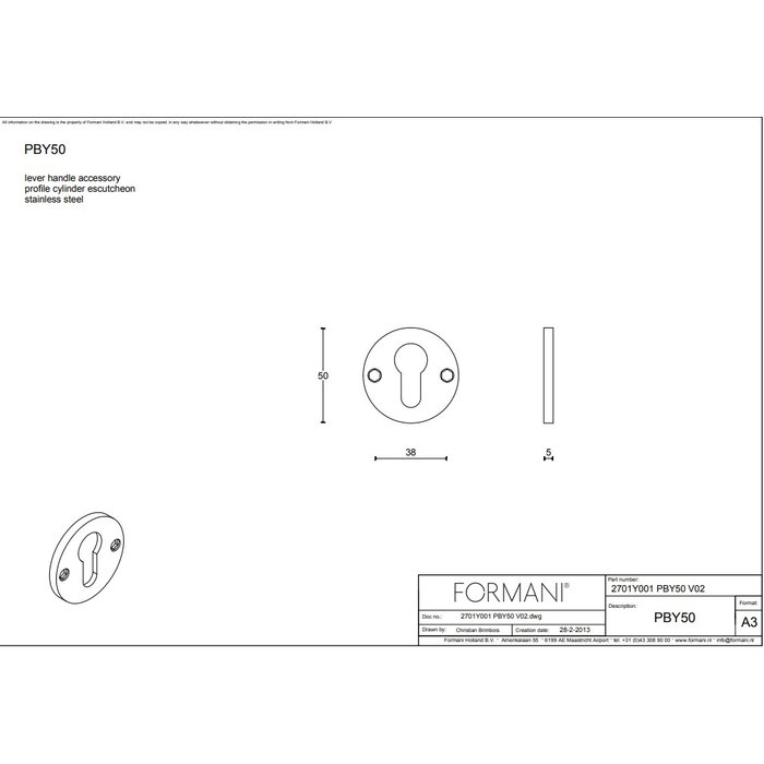 Formani 1 cilinderplaatje Piet Boon ONE mat zwart PBY50 - 5 mm
