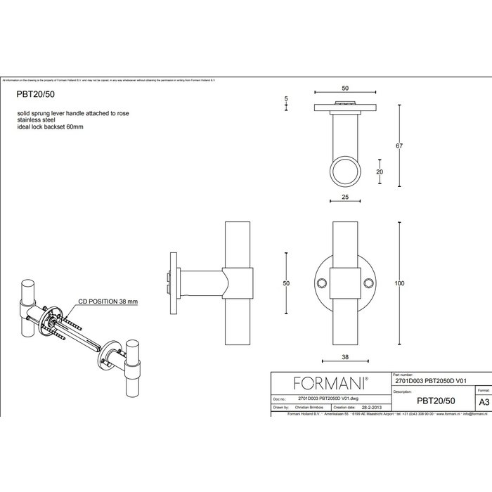 Formani Door handles Piet Boon ONE PBT 20/50 round - matt stainless steel